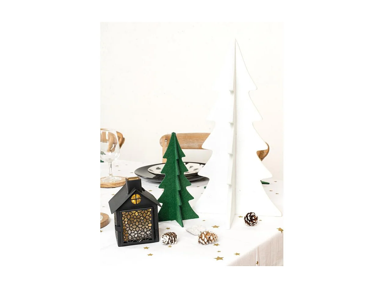 Lot de 4 sapins de Noël pliables en feutrine blanche – Décoration de table ou cheminée