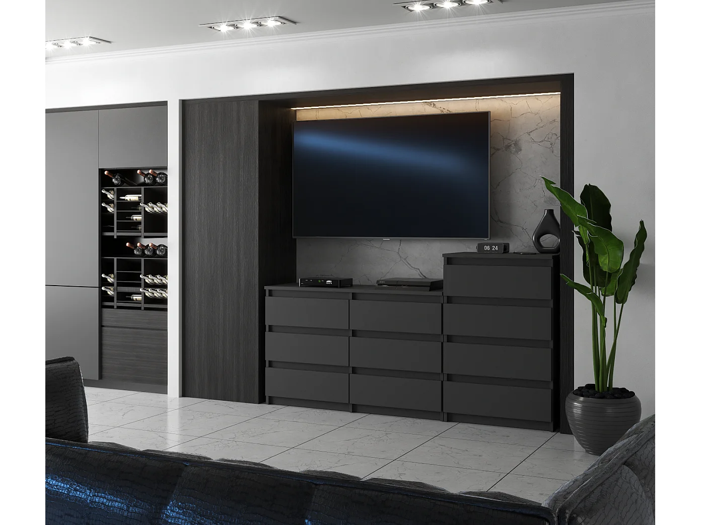 Grande commode avec  10 tiroirs Gris 160 cm – meuble TV, buffet, armoire pour salon