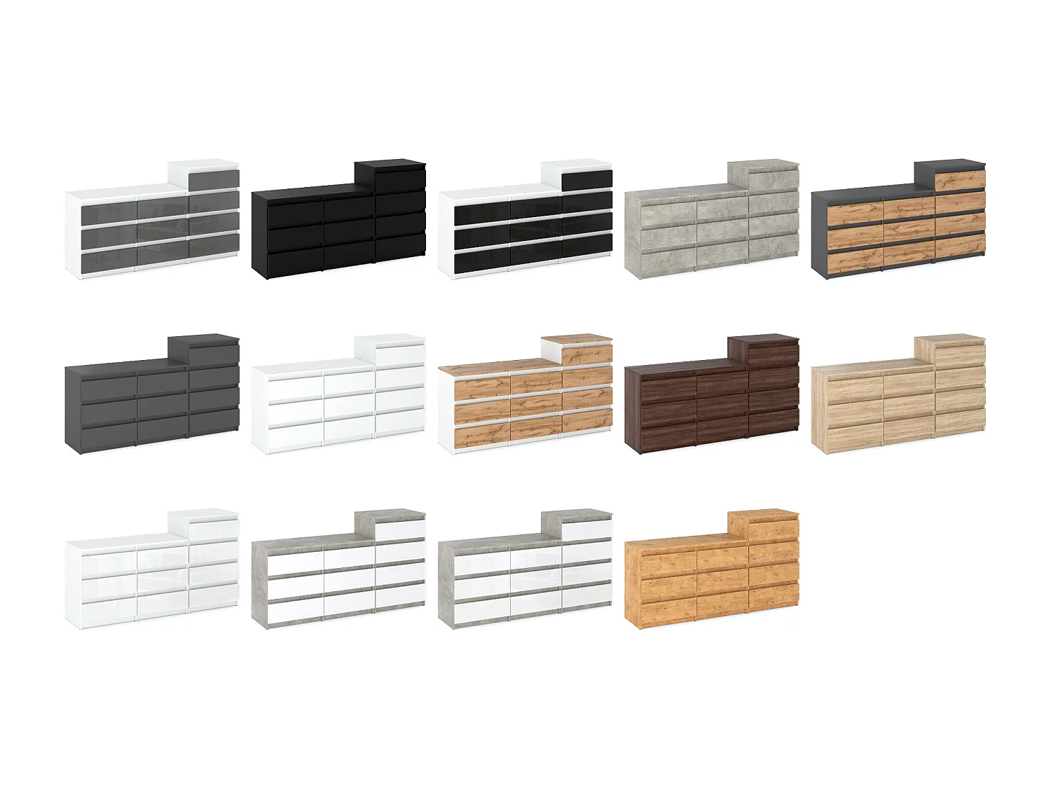 Grande commode avec  10 tiroirs Gris 160 cm – meuble TV, buffet, armoire pour salon