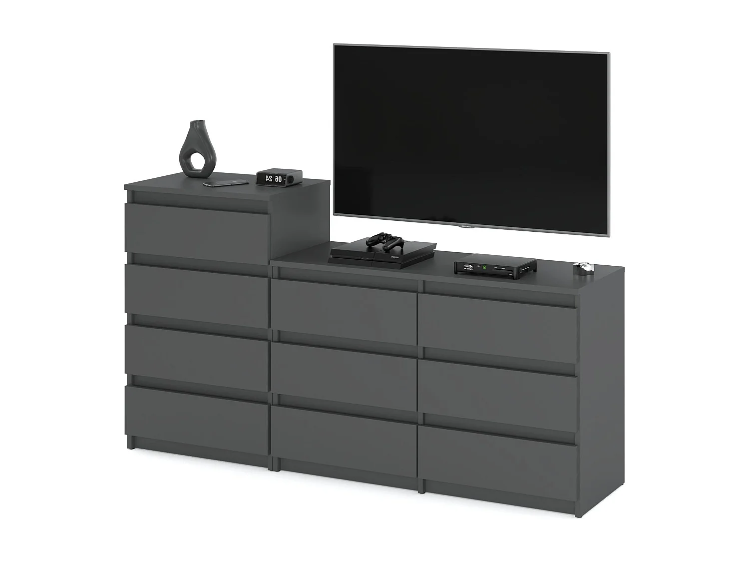 Grande commode avec  10 tiroirs Gris 160 cm – meuble TV, buffet, armoire pour salon