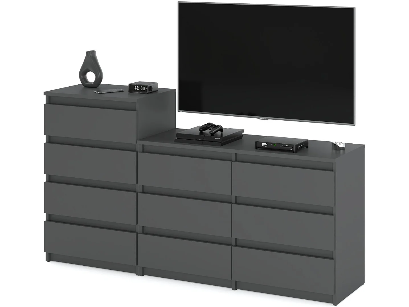 Grande commode avec  10 tiroirs Gris 160 cm – meuble TV, buffet, armoire pour salon