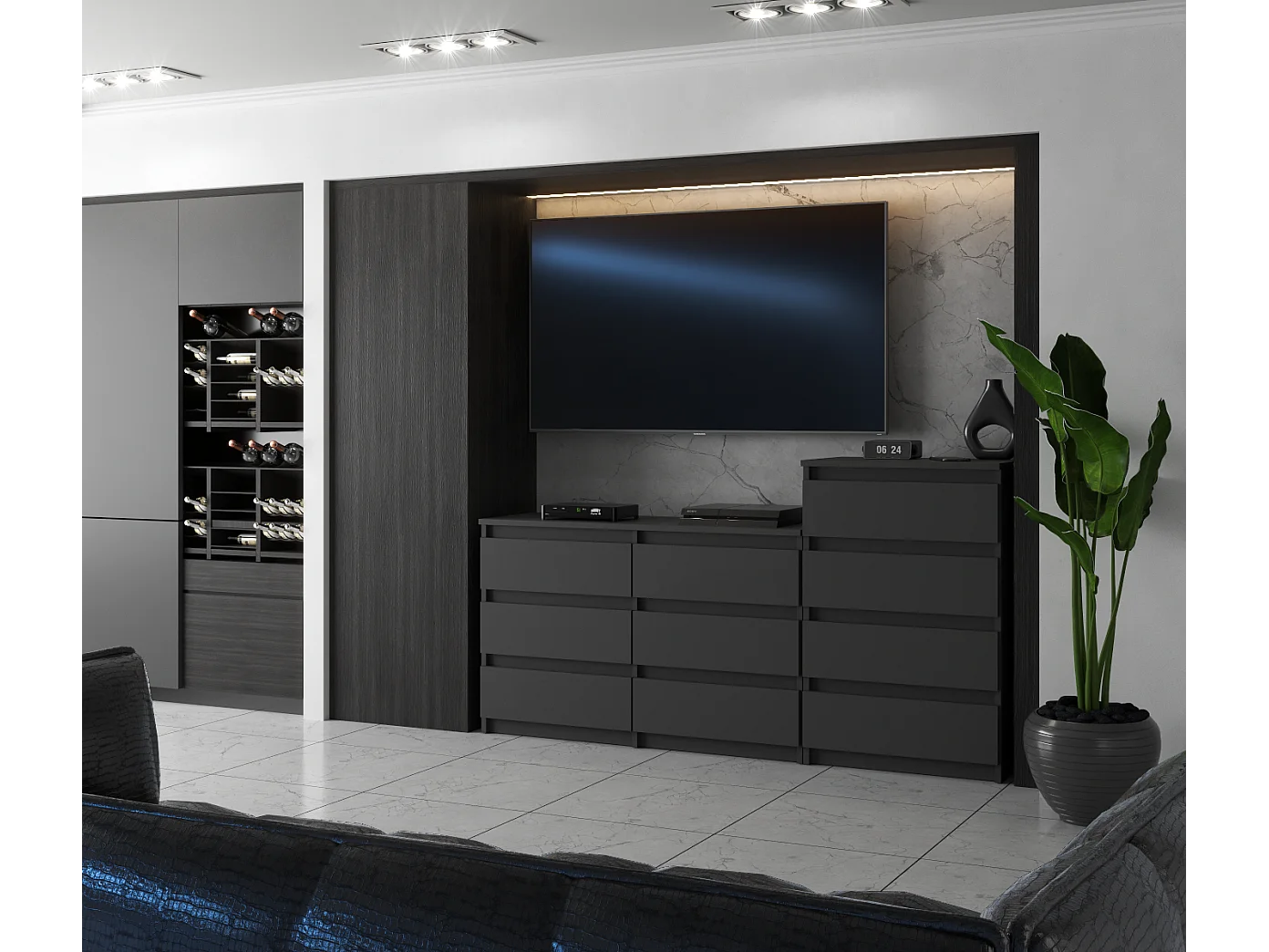 Grande commode avec  10 tiroirs Gris 160 cm – meuble TV, buffet, armoire pour salon