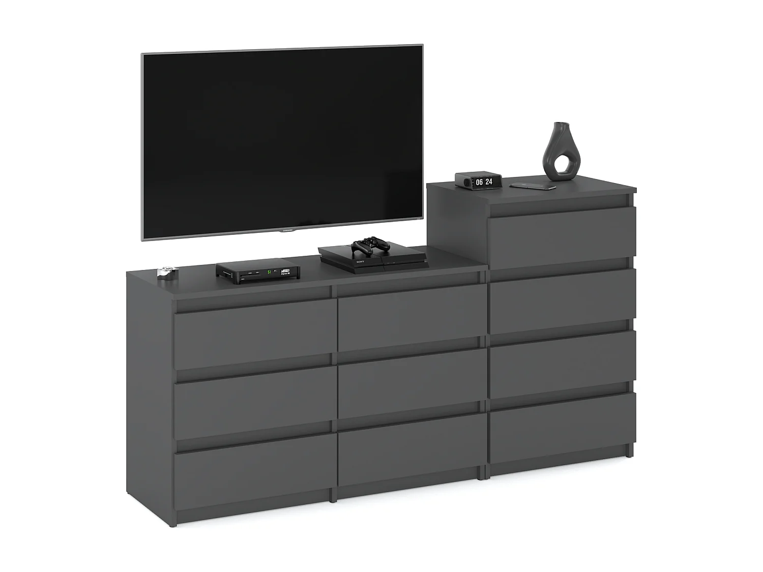 Grande commode avec  10 tiroirs Gris 160 cm – meuble TV, buffet, armoire pour salon
