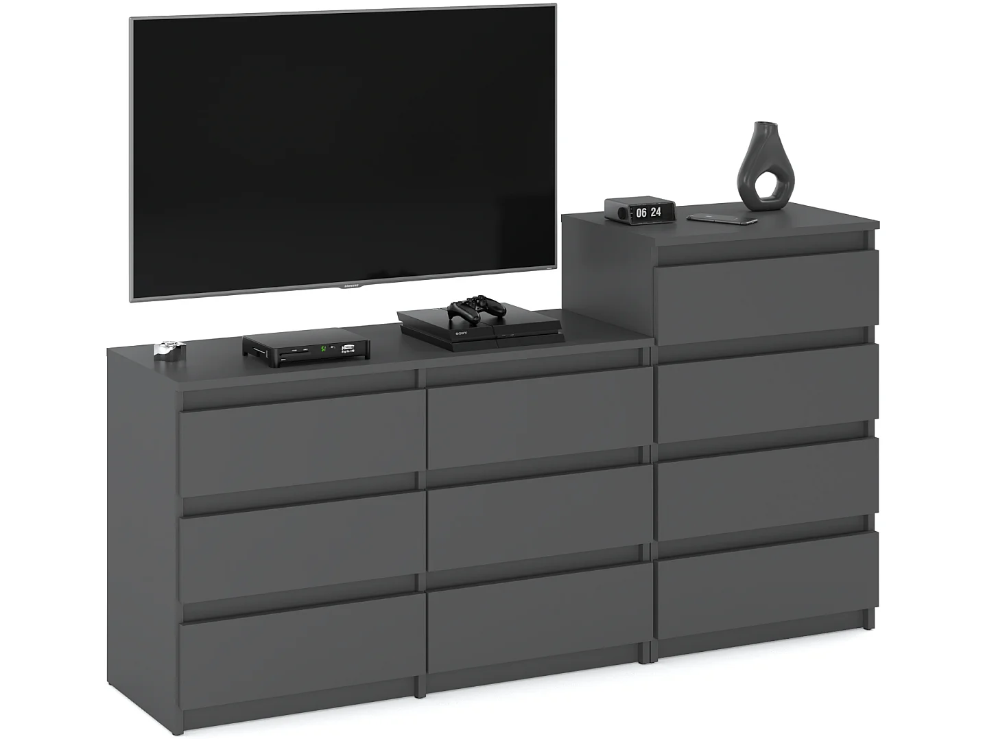 Grande commode avec  10 tiroirs Gris 160 cm – meuble TV, buffet, armoire pour salon