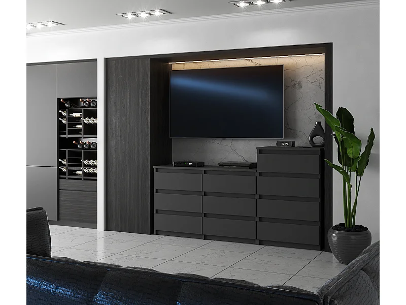 Grande commode avec  10 tiroirs Gris 160 cm – meuble TV, buffet, armoire pour salon