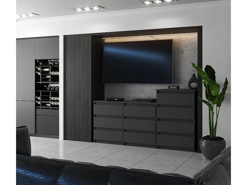 Grande commode avec  10 tiroirs Gris 160 cm – meuble TV, buffet, armoire pour salon