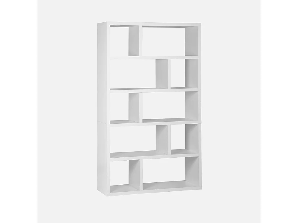 Libreria asimmetrica a 5 livelli con 10 scomparti, bianco