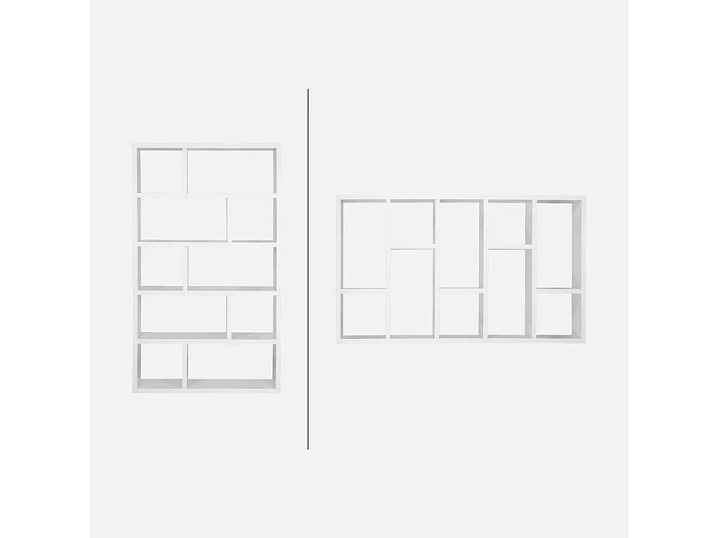 Libreria asimmetrica a 5 livelli con 10 scomparti, bianco