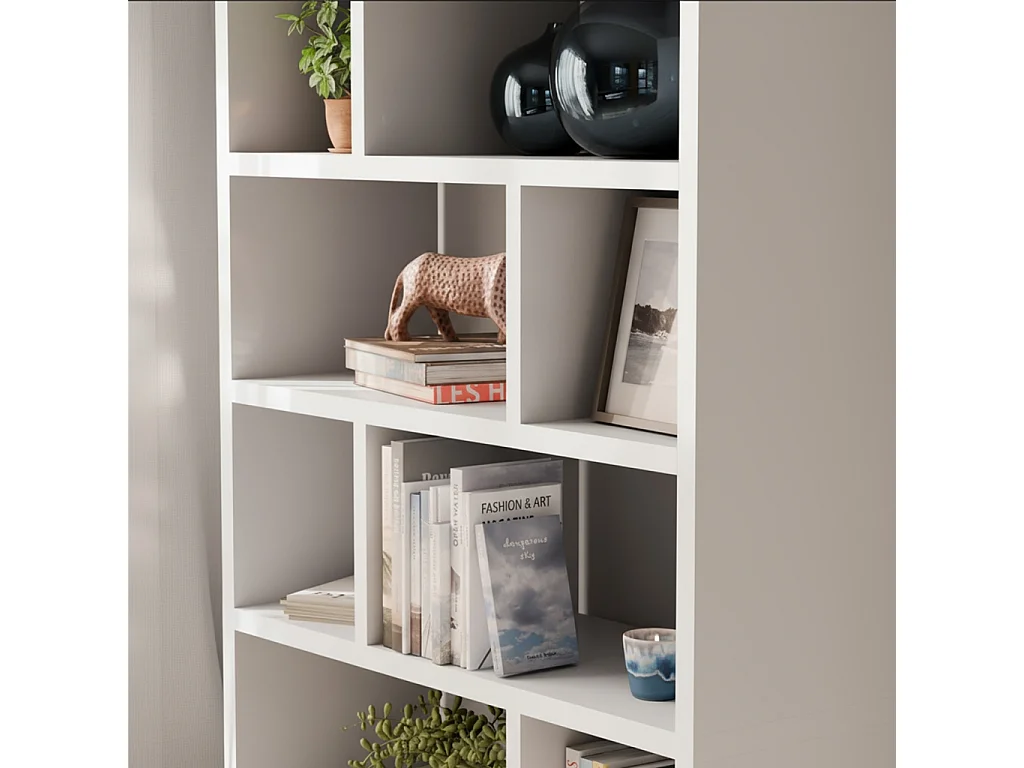 Libreria asimmetrica a 5 livelli con 10 scomparti, bianco