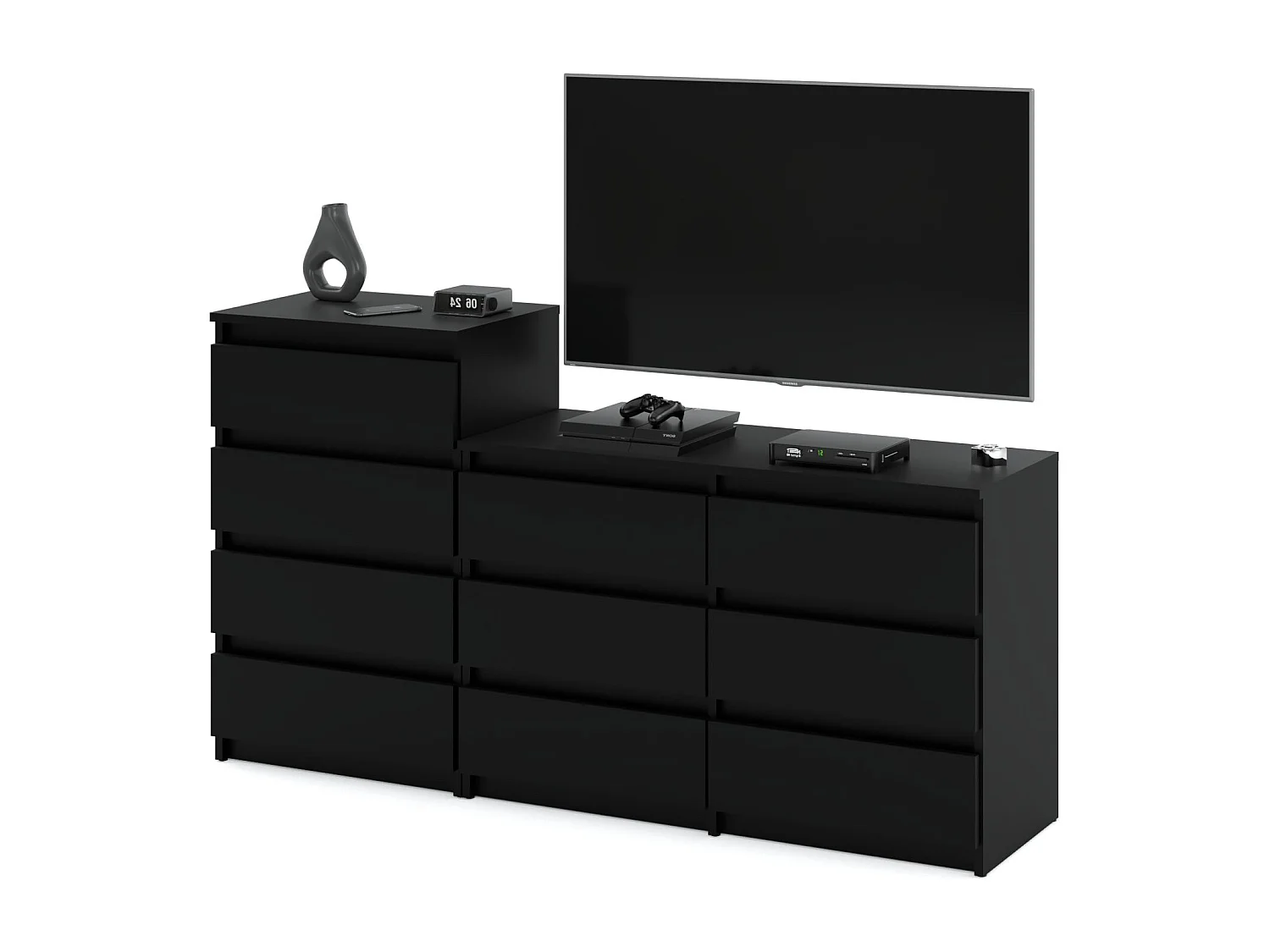 Grande commode avec  10 tiroirs Noir  160 cm – meuble TV, buffet, armoire pour salon