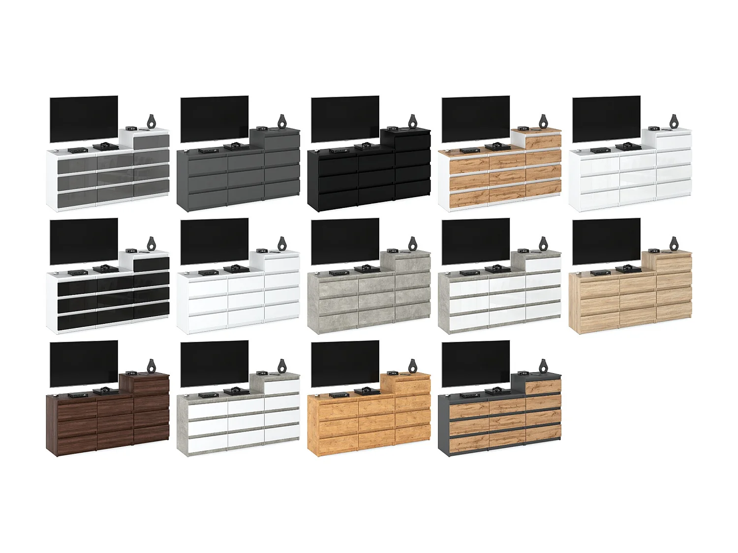 Grande commode avec  10 tiroirs Noir  160 cm – meuble TV, buffet, armoire pour salon