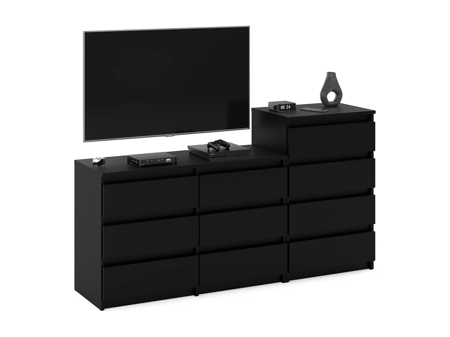 Grande commode avec  10 tiroirs Noir  160 cm – meuble TV, buffet, armoire pour salon