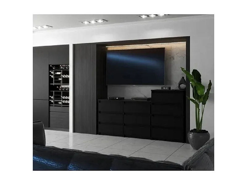 Grande commode avec  10 tiroirs Noir  160 cm – meuble TV, buffet, armoire pour salon