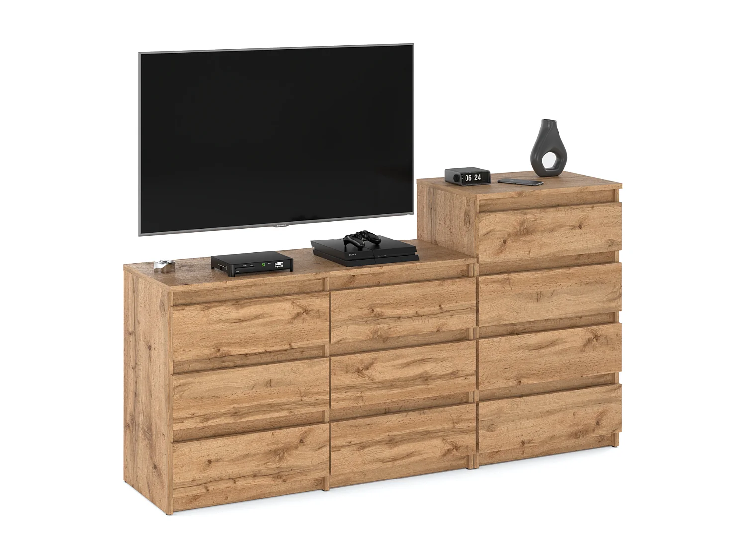 Grande commode avec  10 tiroirs Chêne Wotan 160 cm – meuble TV, buffet, armoire pour salon