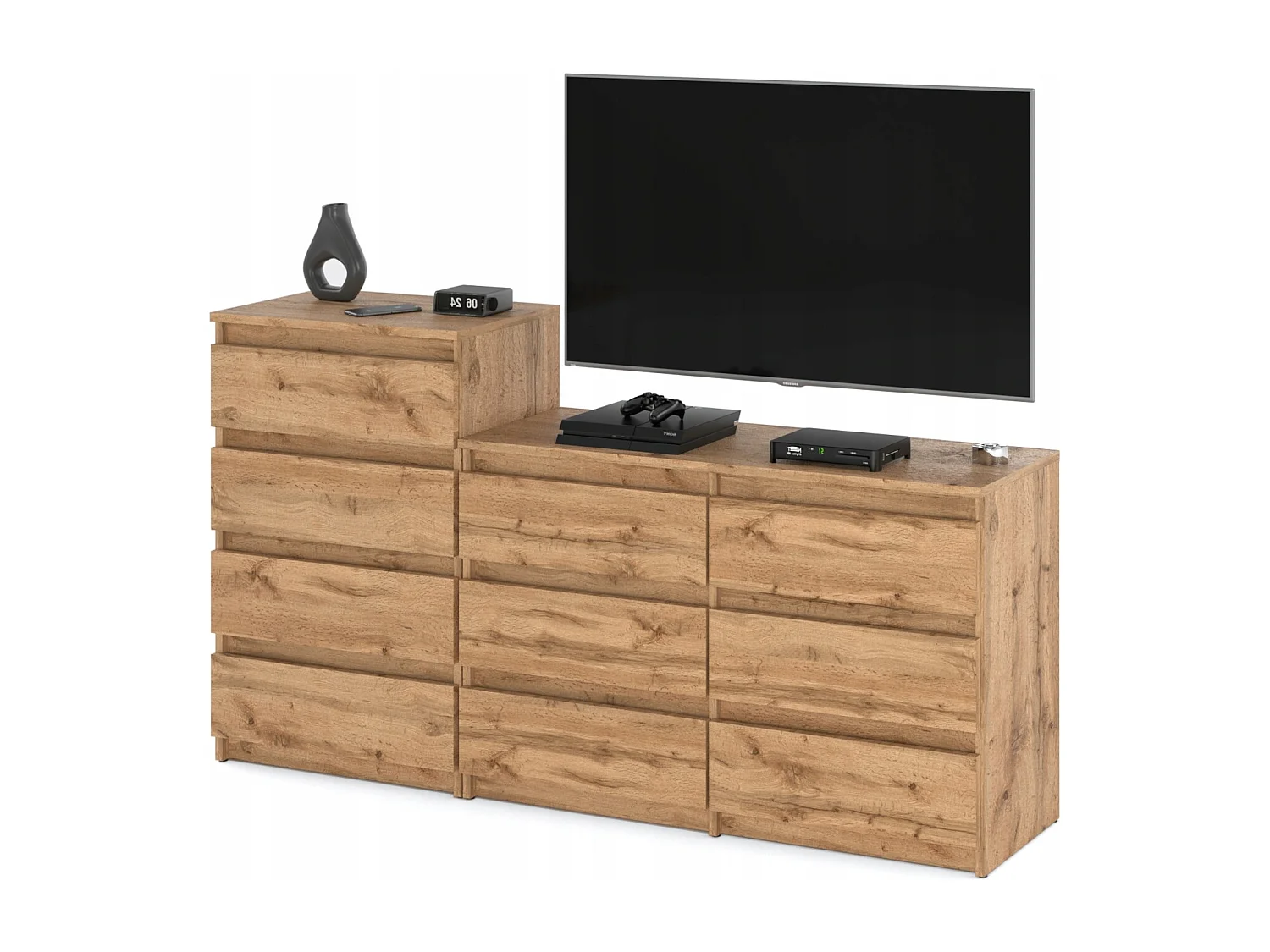 Grande commode avec  10 tiroirs Chêne Wotan 160 cm – meuble TV, buffet, armoire pour salon
