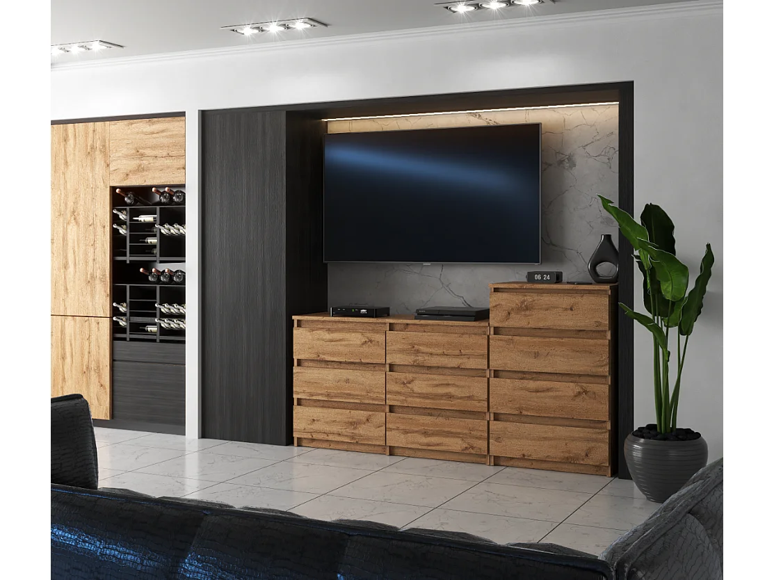 Grande commode avec  10 tiroirs Chêne Wotan 160 cm – meuble TV, buffet, armoire pour salon