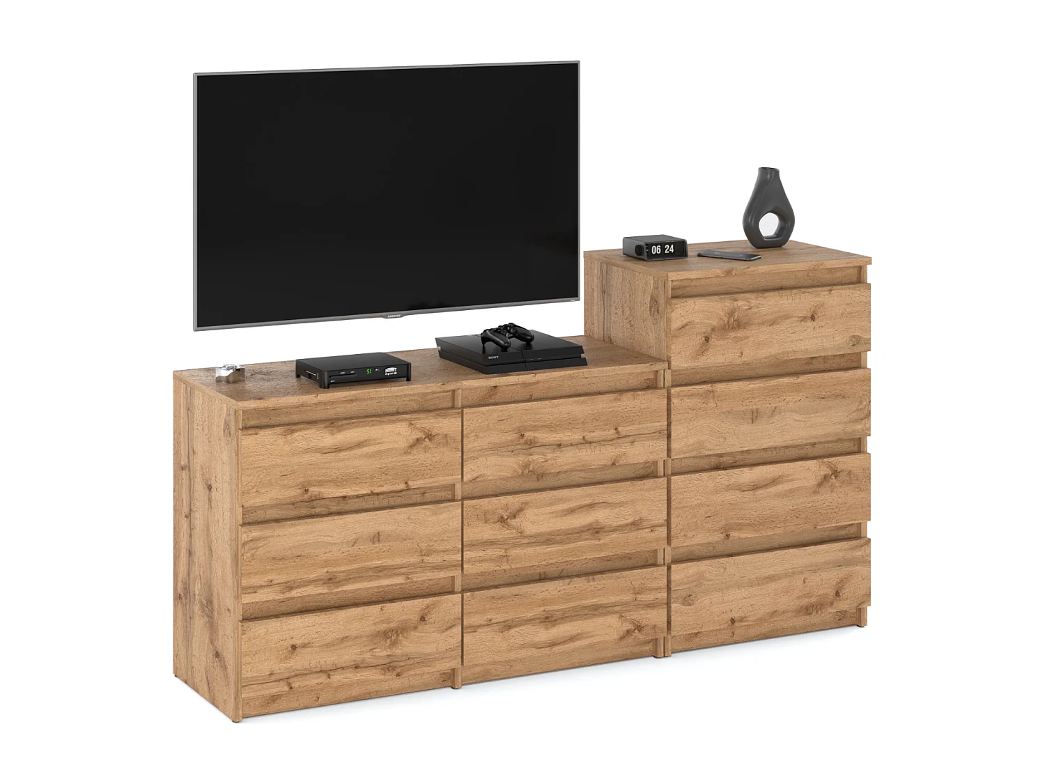 Grande commode avec  10 tiroirs Chêne Wotan 160 cm – meuble TV, buffet, armoire pour salon