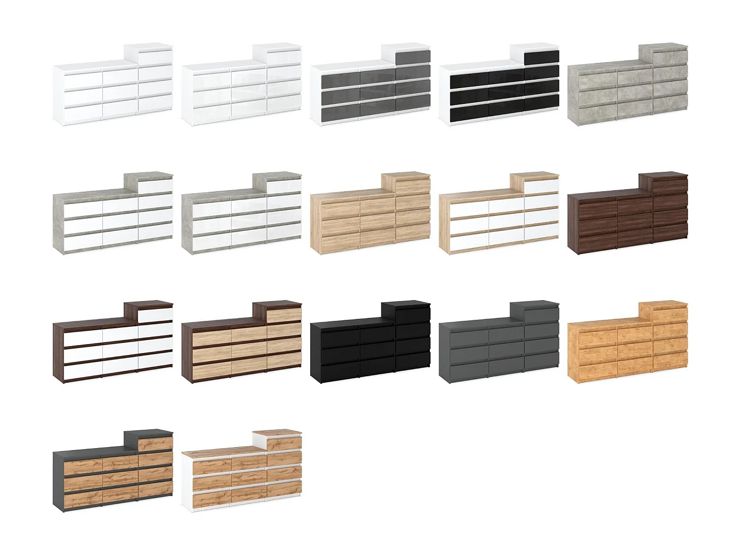 Grande commode avec  10 tiroirs Chêne Wenge 160 cm – meuble TV, buffet, armoire pour salon