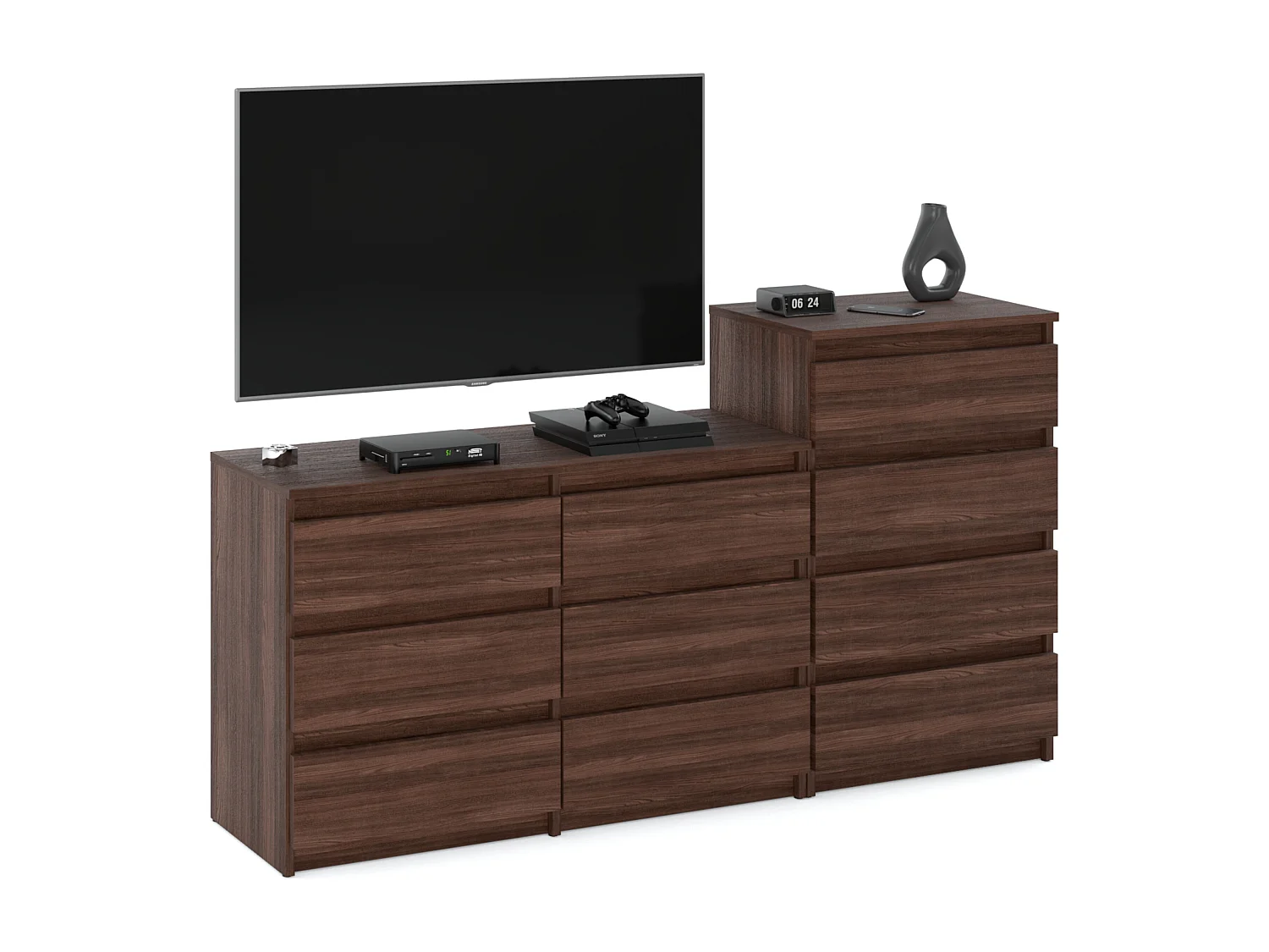 Grande commode avec  10 tiroirs Chêne Wenge 160 cm – meuble TV, buffet, armoire pour salon