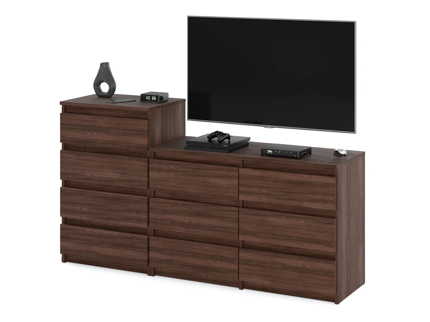 Grande commode avec  10 tiroirs Chêne Wenge 160 cm – meuble TV, buffet, armoire pour salon