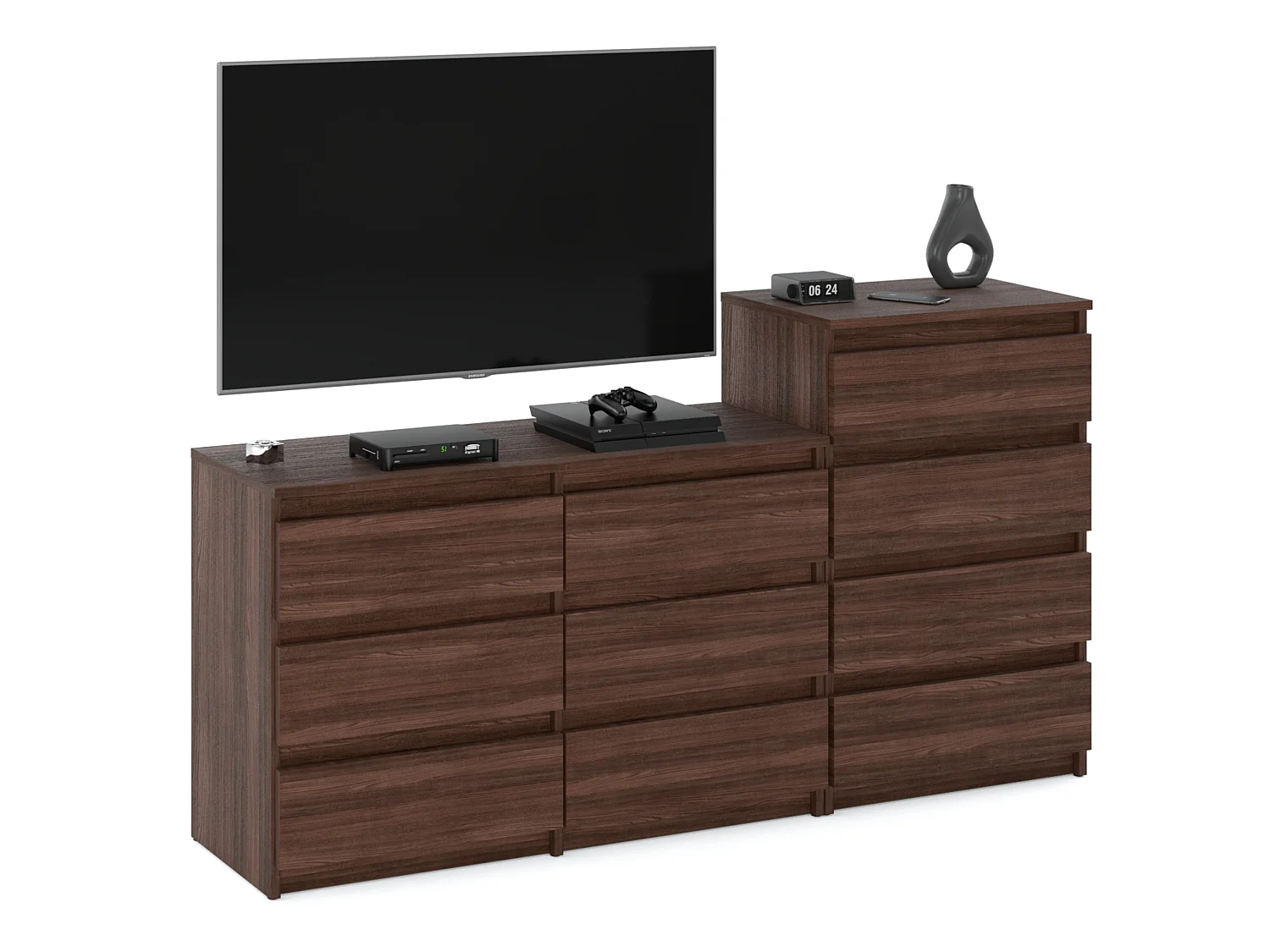 Grande commode avec  10 tiroirs Chêne Wenge 160 cm – meuble TV, buffet, armoire pour salon
