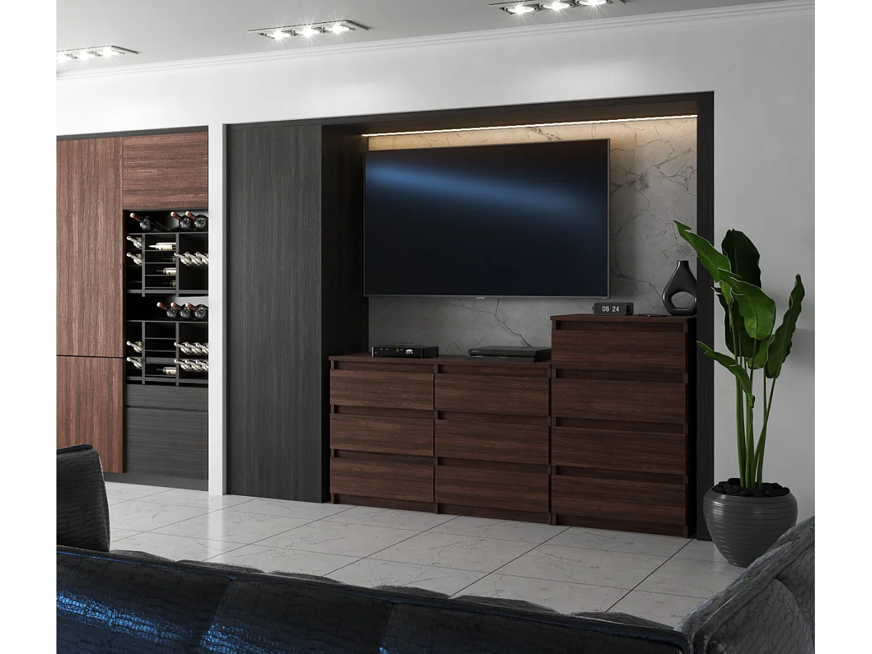 Grande commode avec  10 tiroirs Chêne Wenge 160 cm – meuble TV, buffet, armoire pour salon