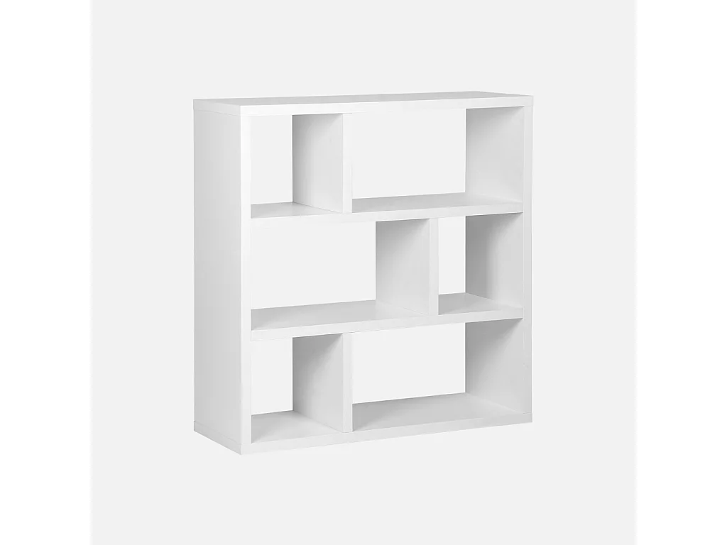 Estantería asimétrica de 3 niveles con 6 compartimentos blanco