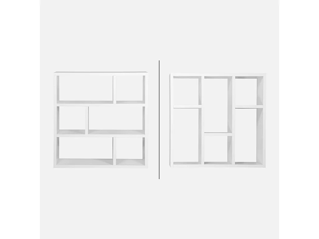 Estantería asimétrica de 3 niveles con 6 compartimentos blanco
