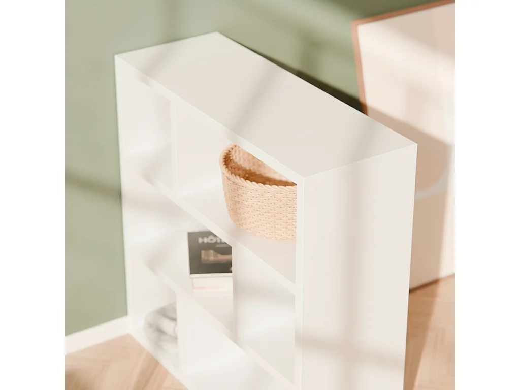 Estantería asimétrica de 3 niveles con 6 compartimentos blanco