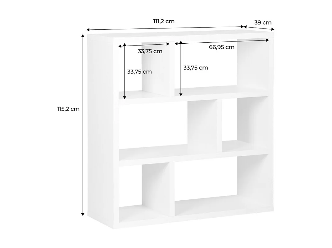 Estantería asimétrica de 3 niveles con 6 compartimentos blanco