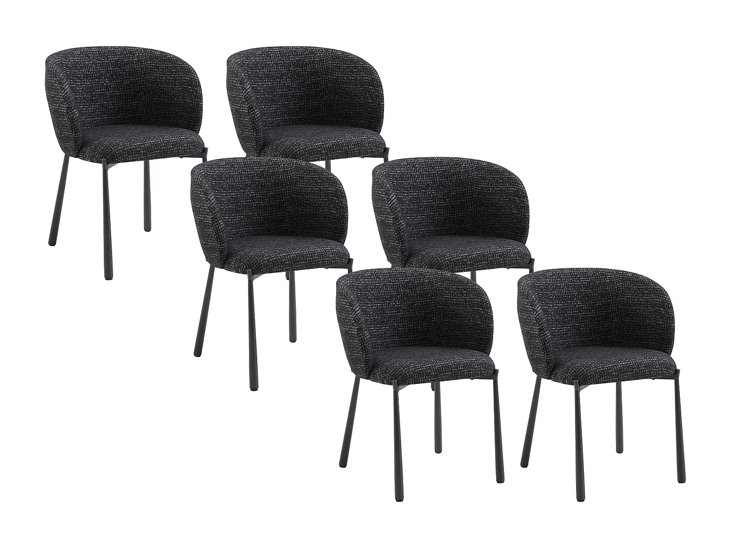 Lot de 6 chaises en tissu tweed et métal - Noir - SIJOLA