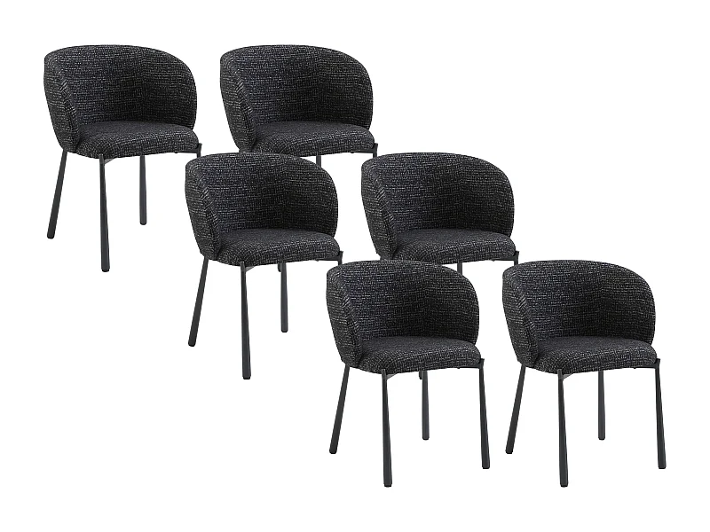 Lot de 6 chaises en tissu tweed et métal - Noir - SIJOLA