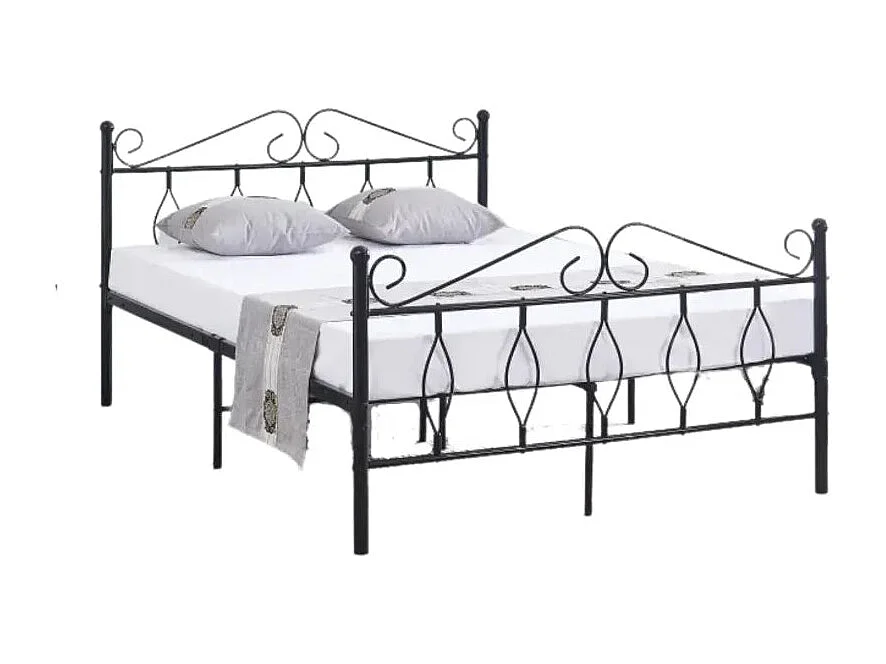 Lit 2 Places JULIE en Métal Noir – 140x190 cm avec Sommier Inclus