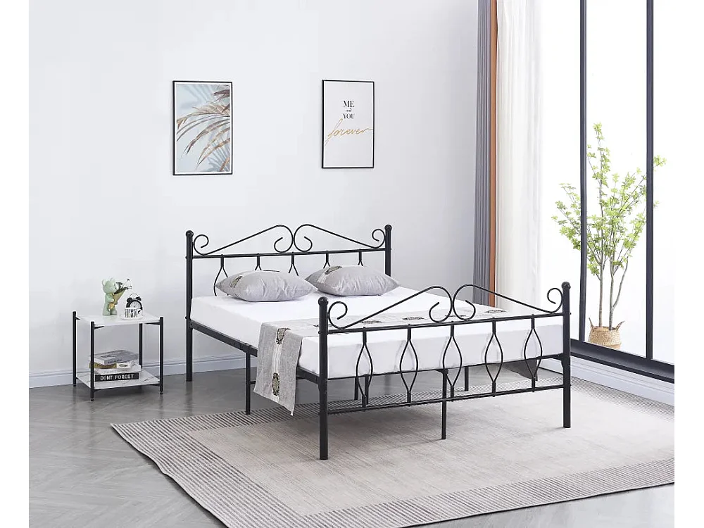 Lit 2 Places JULIE en Métal Noir – 140x190 cm avec Sommier Inclus