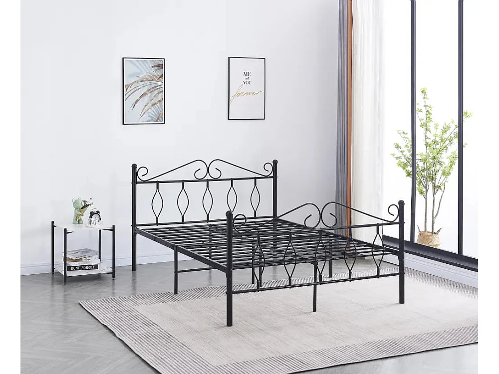 Lit 2 Places JULIE en Métal Noir – 140x190 cm avec Sommier Inclus