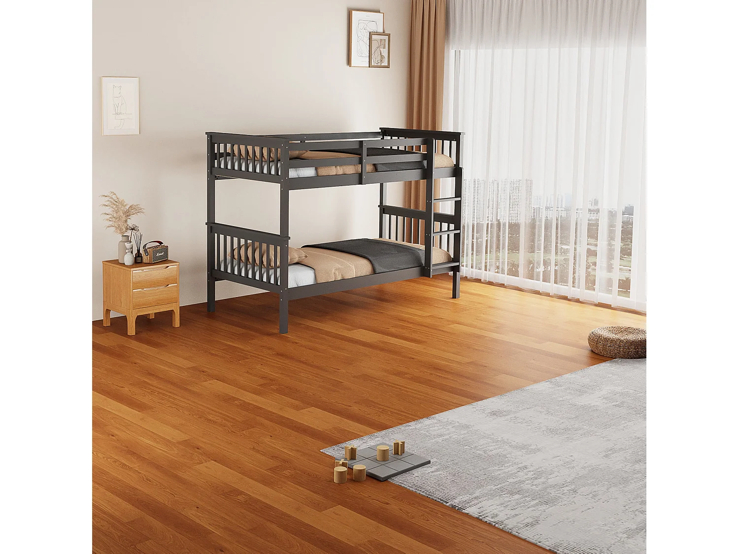 Lit superposé 1+1 BATNA en Bois gris 90x190 cm