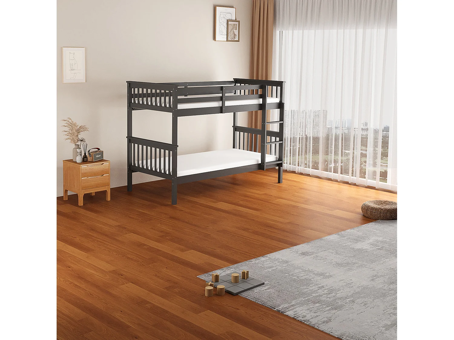 Lit superposé 1+1 BATNA en Bois gris 90x190 cm