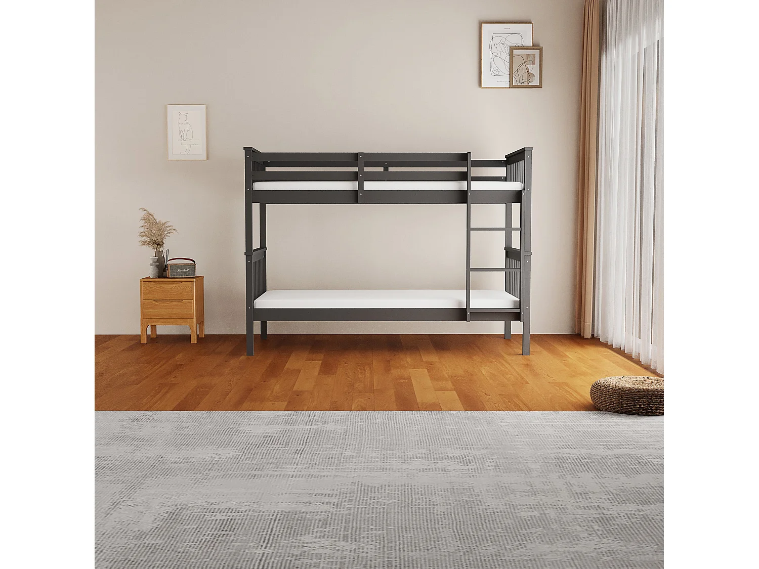 Lit superposé 1+1 BATNA en Bois gris 90x190 cm