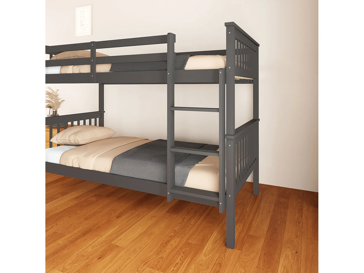 Lit superposé 1+1 BATNA en Bois gris 90x190 cm