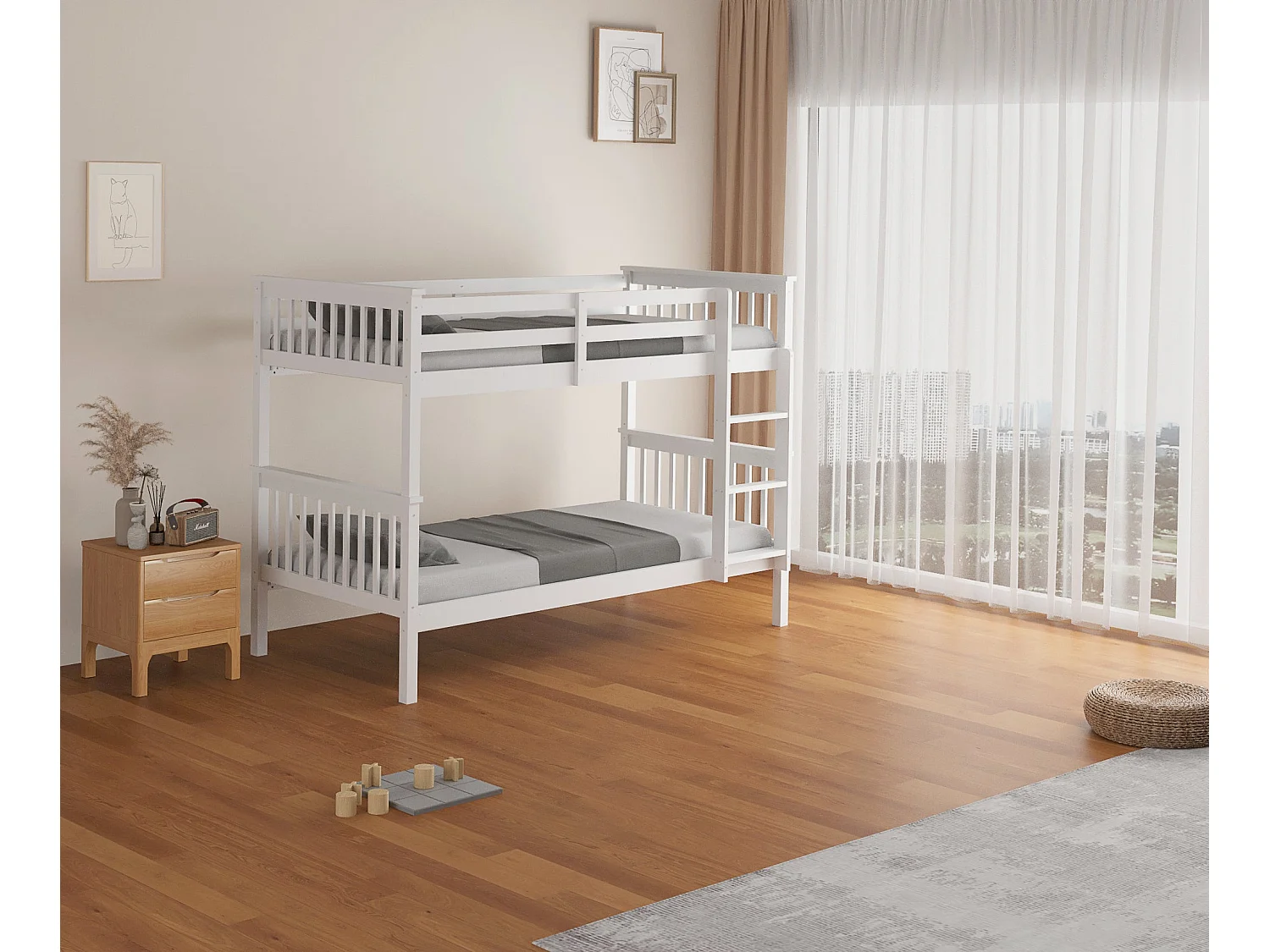 Lit superposé 1+1 BATNA en Bois Blanc 90x190 cm