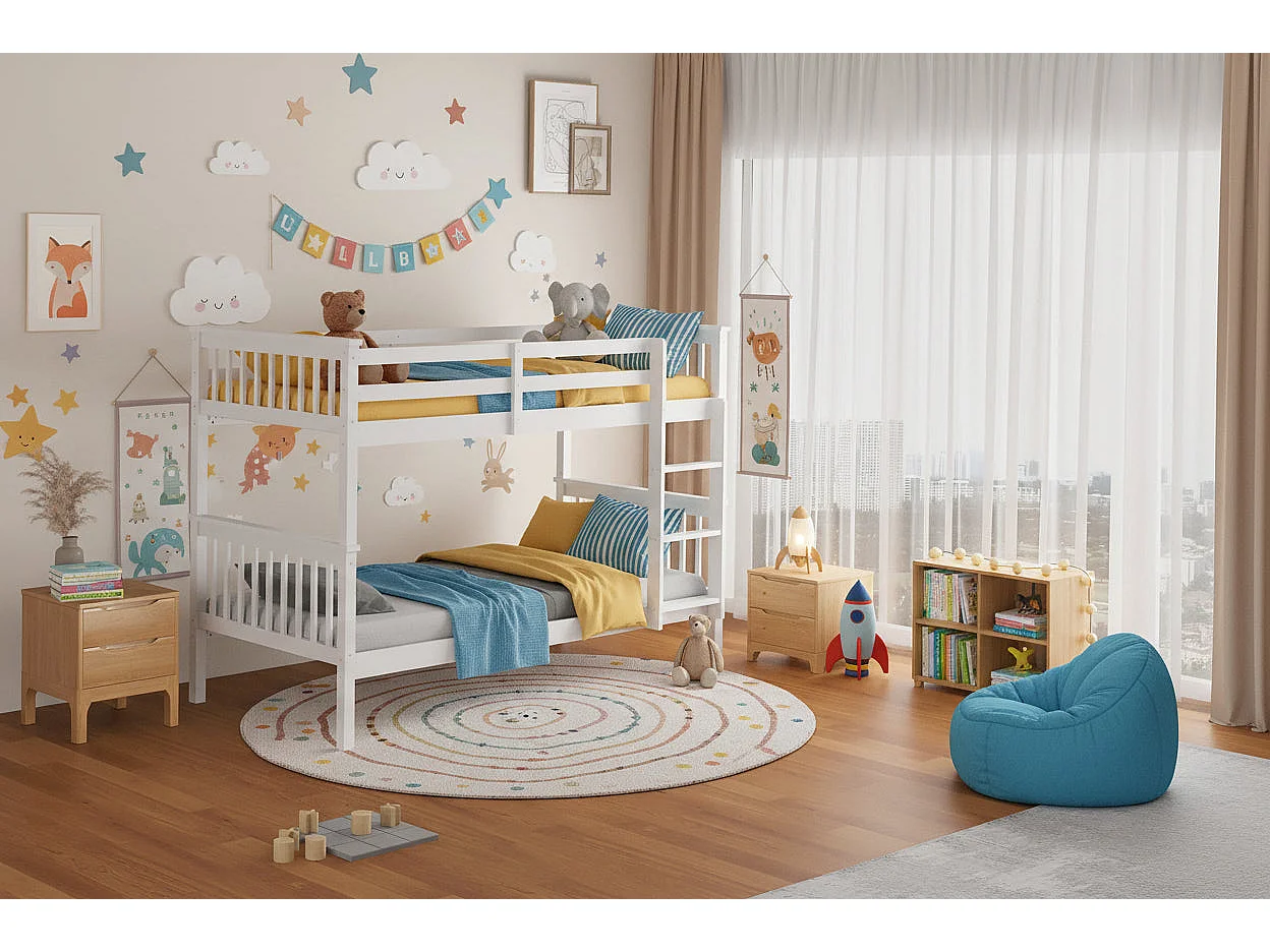 Lit superposé en bois blanc 90x190 cm 1+1 BATNA