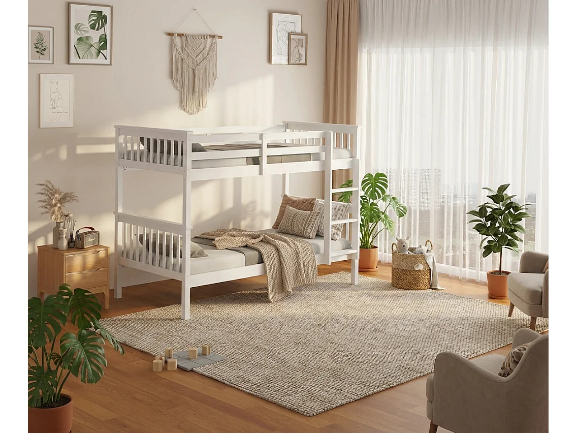 Lits superposés 90x190 bois blanc échelle sommiers lattes inclus - BATNA