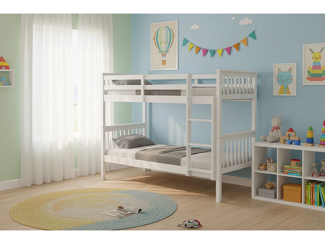 Lits superposés 90x190 bois blanc échelle sommiers lattes inclus - BATNA