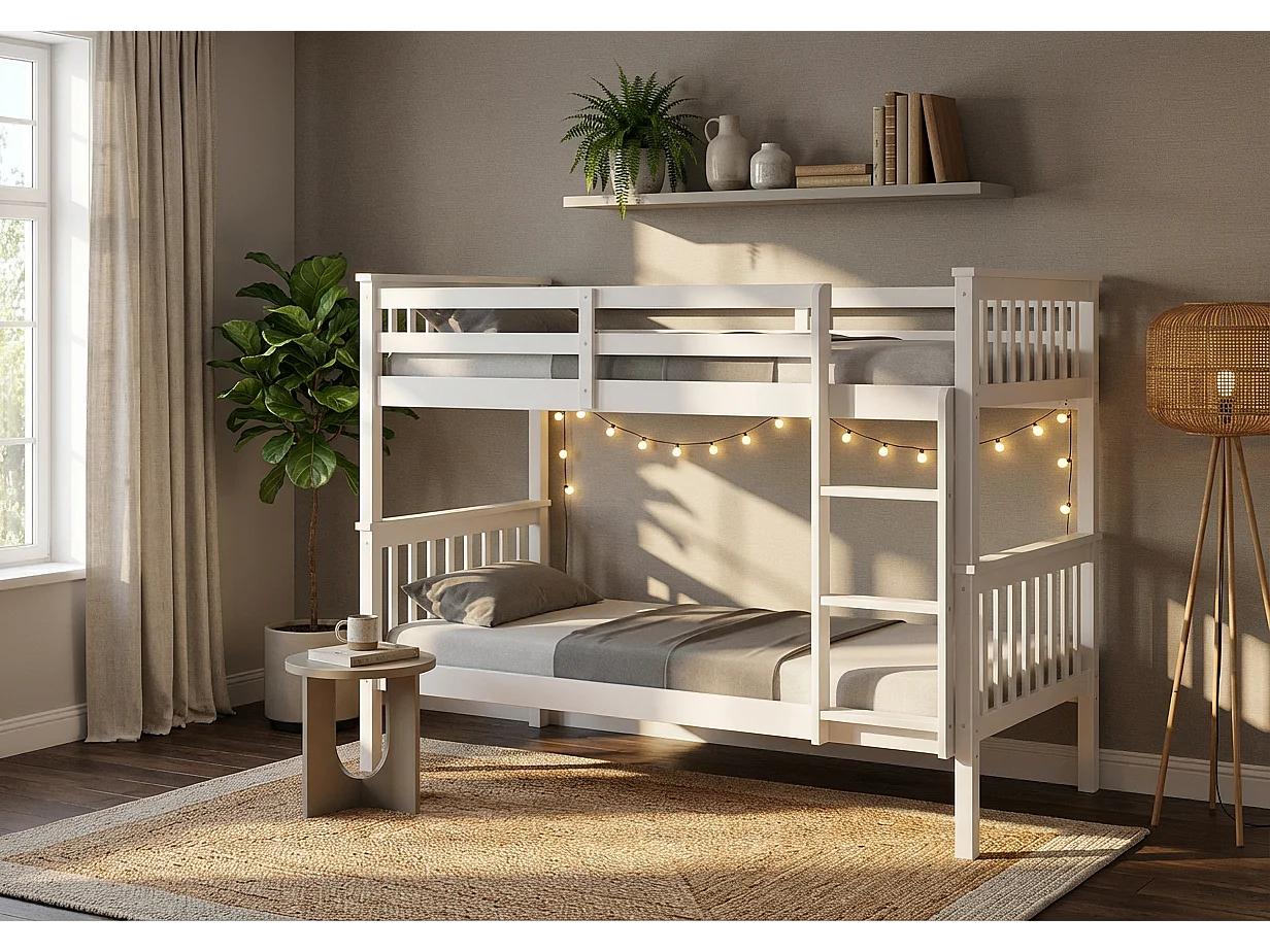 Lit superposé en bois blanc 90x190 cm 1+1 BATNA