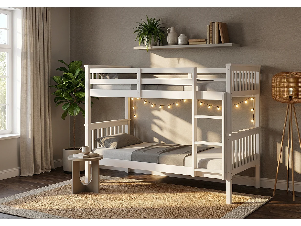 Lits superposés 90x190 bois blanc échelle sommiers lattes inclus - BATNA