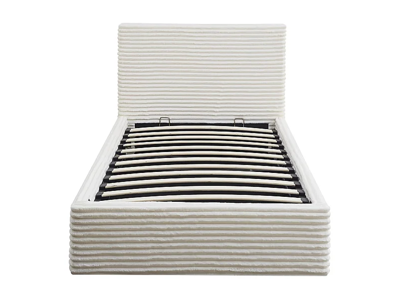 Lit Coffre MAIA 90x190cm Velours Côtelé Écru avec Sommier