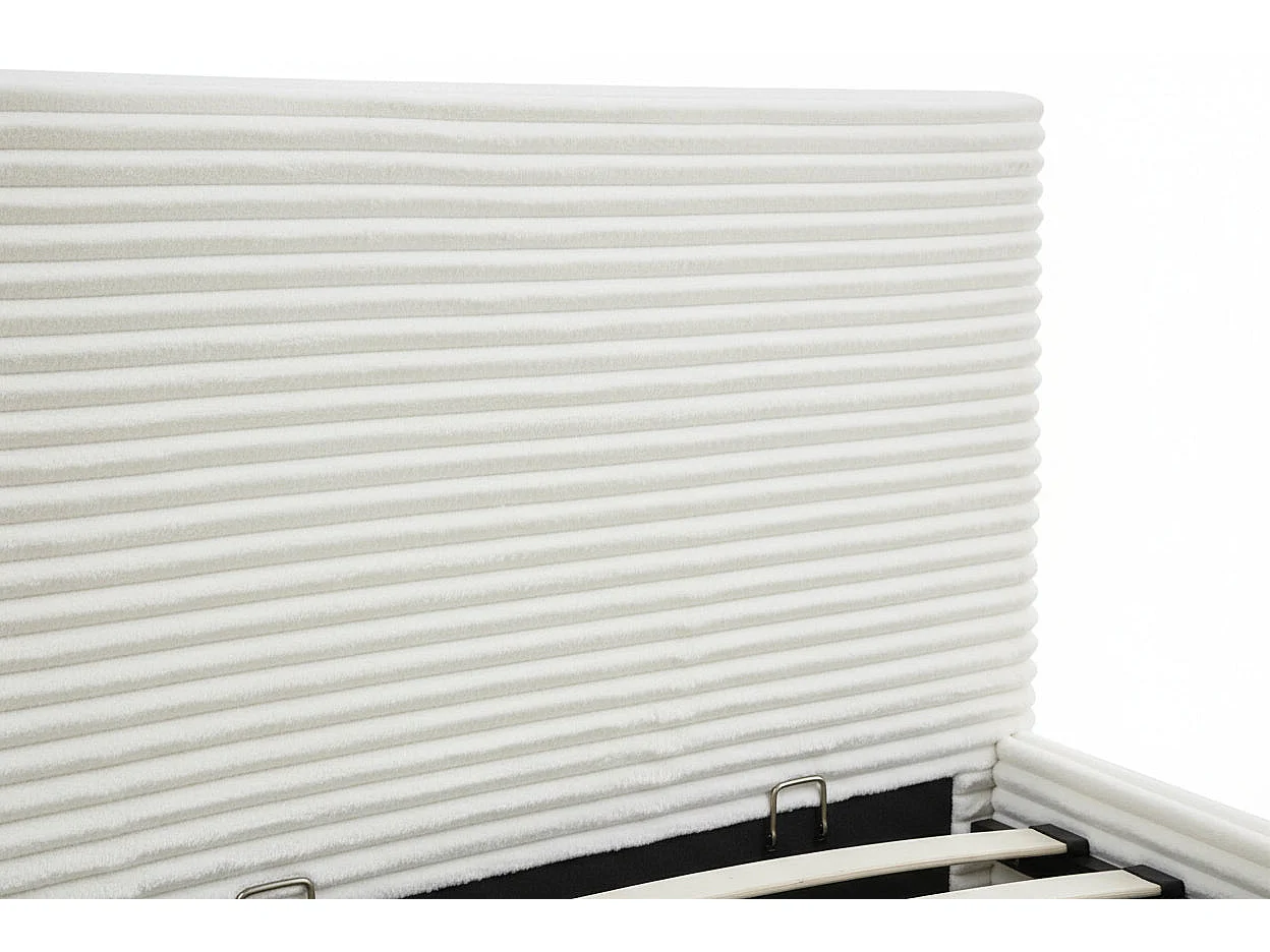 Lit Coffre MAIA 90x190cm Velours Côtelé Écru avec Sommier