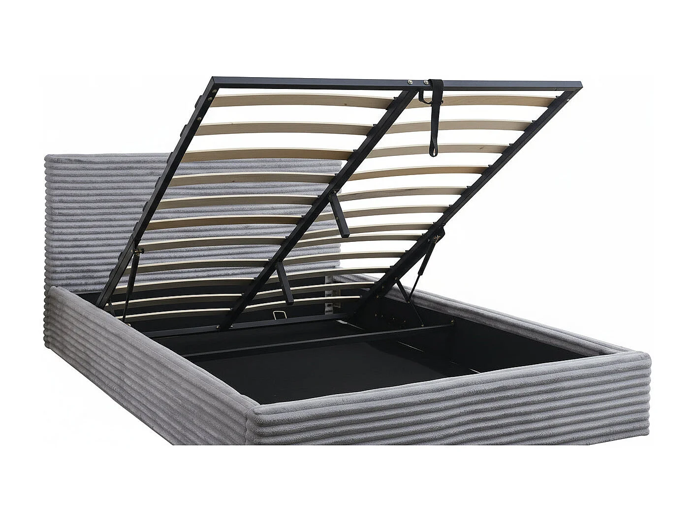 Lit Coffre MAIA 140x190cm Côtelé Gris avec Sommier