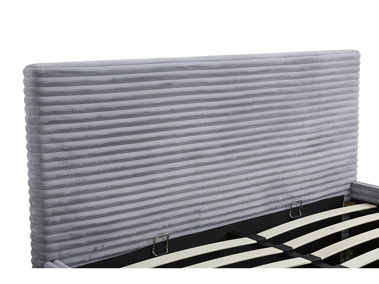 Lit Coffre MAIA 140x190cm Côtelé Gris avec Sommier