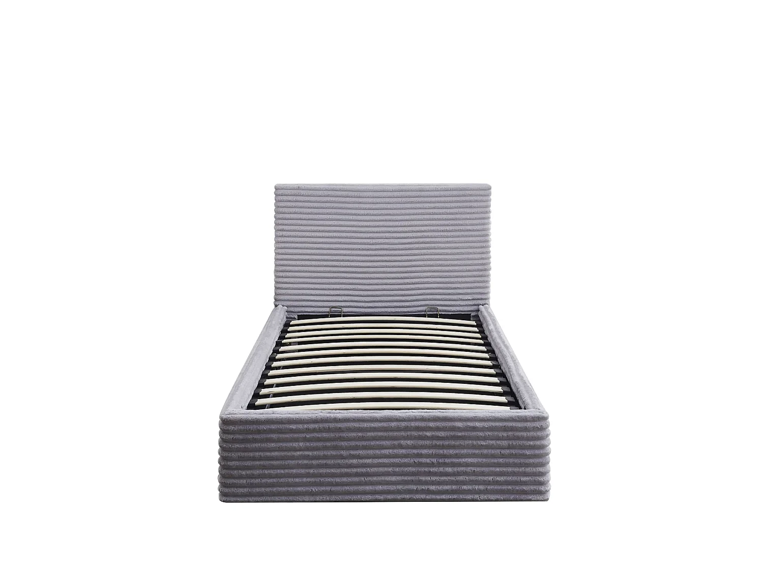 Lit coffre velours côtelé gris 90x190 cm sommier inclus MAIA